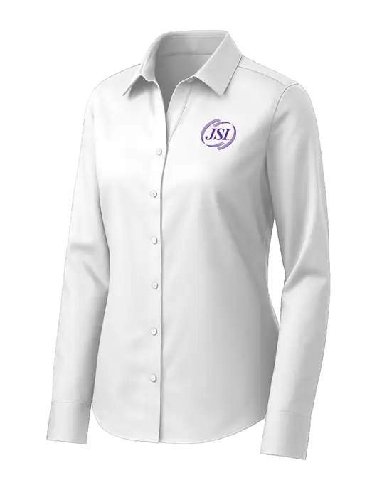 Brooks Brothers Womens White Wrinkle-Free Stretch Pinpoint Shirt w/JSI Logo