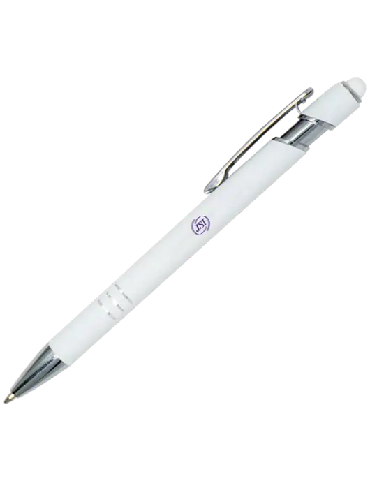 White Cosmo Glide Stylus Pen - Black Ink w/JSI Logo