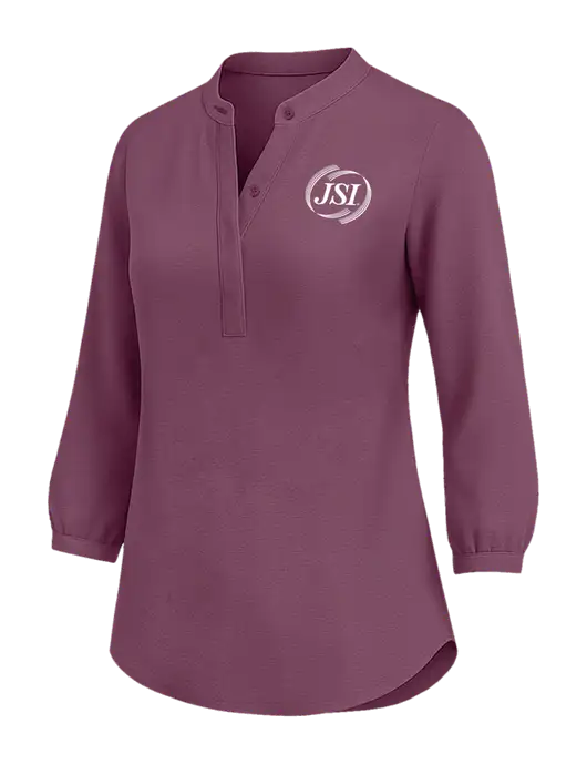 Womens Three Quarter-Sleeve Textured Purple Crepe Tunic w/JSI Logo