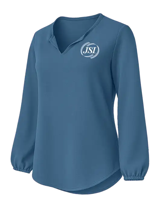 Womens Textured Light Navy Crepe Blouse w/JSI Logo