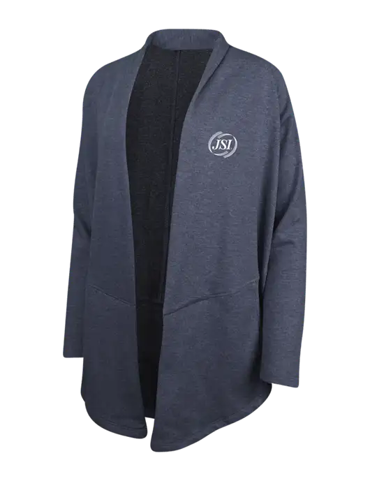 Estate Blue Heather/Charcoal Heather Womens Interlock Cardigan w/JSI Logo